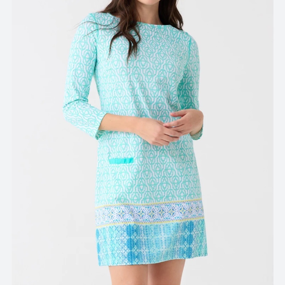NWT Cabana Life Coastal Cottage Shift Dress Size L Aqua UPF 50+ Resort Beach
